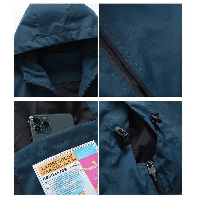 Camping Hiking Men Autumn Outdoor Sports Coats Climbing Trekking Windbreaker Travel Waterproof s Blue image 5