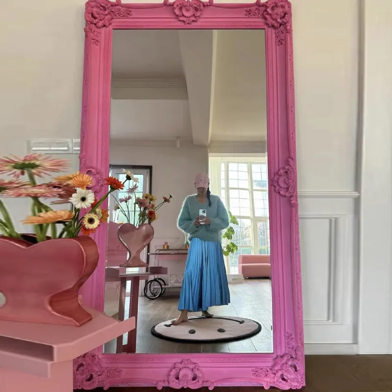

Dopamine full-length mirror retro flocking carved full-length mirror