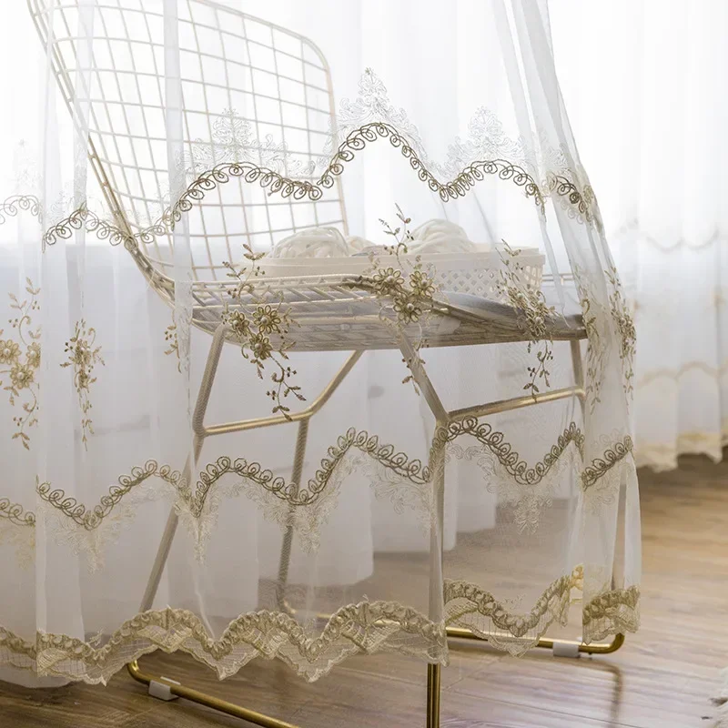 

New European Style Simple Pearl Rope Embroidered Window Screen Living Room Bedroom Screen Curtain Curtain Yarn Finished Yarn
