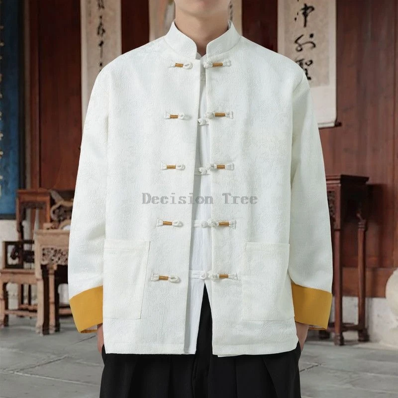 

2025 простые литературные художественные мужские топы ушу, китайский кунг-фу, тренировочный костюм Тан, пальто, модная куртка для отдыха в этническом стиле