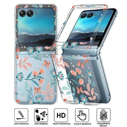 Flowers Pattern Transparent Folding Case For Motorola Razr 70 60 40 50 Ultra Razr70 Razr60 Razr50 Shockproof Hard PC Phone Cover