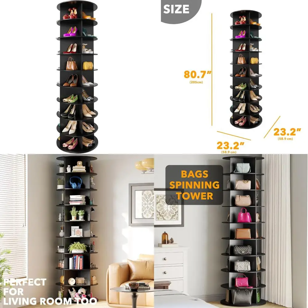 

Vertical Rotating Shoe Rack Tower - 9-Tier Lazy Susan Shoe Display Carousel Storage