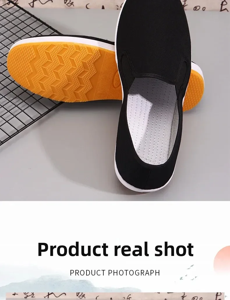 Verpackte alte Peking-Stoffschuhe für Herren, Slip-On Freizeitschuhe, atmungsaktive schwarze Leinenschuhe zum Fahren und für den täglichen Gebrauch. – Detail 8