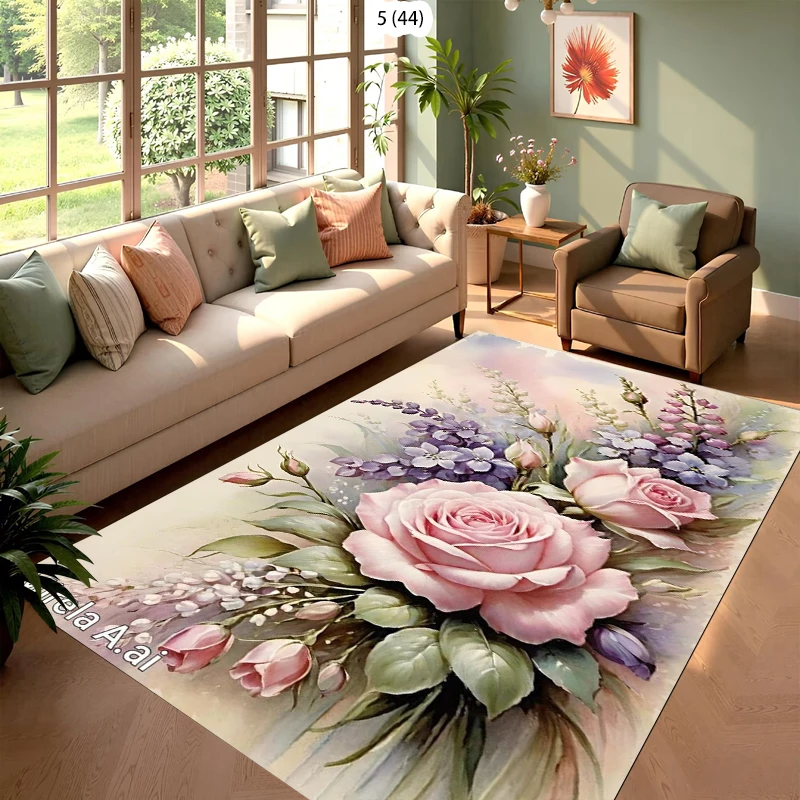 Tapis de sol vintage à motif floral rose, paillasson d'entrée pour la décoration de la maison, tapis de salon