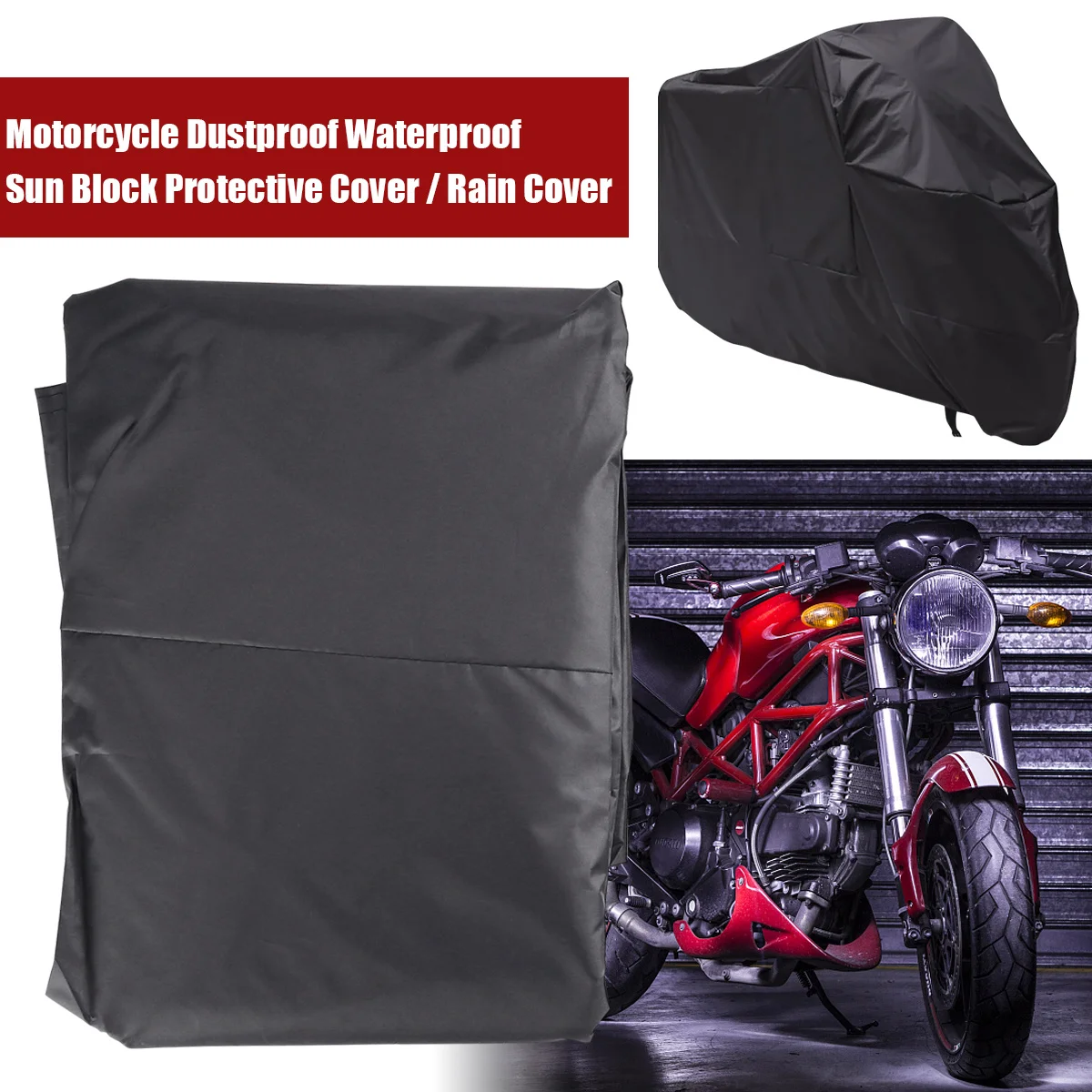 

Водонепроницаемый чехол для мотоцикла, черный Xl 245 см, прочный полиэстер, атмосферостойкий защитный солнцезащитный чехол от дождя для мотоцикла, скутера