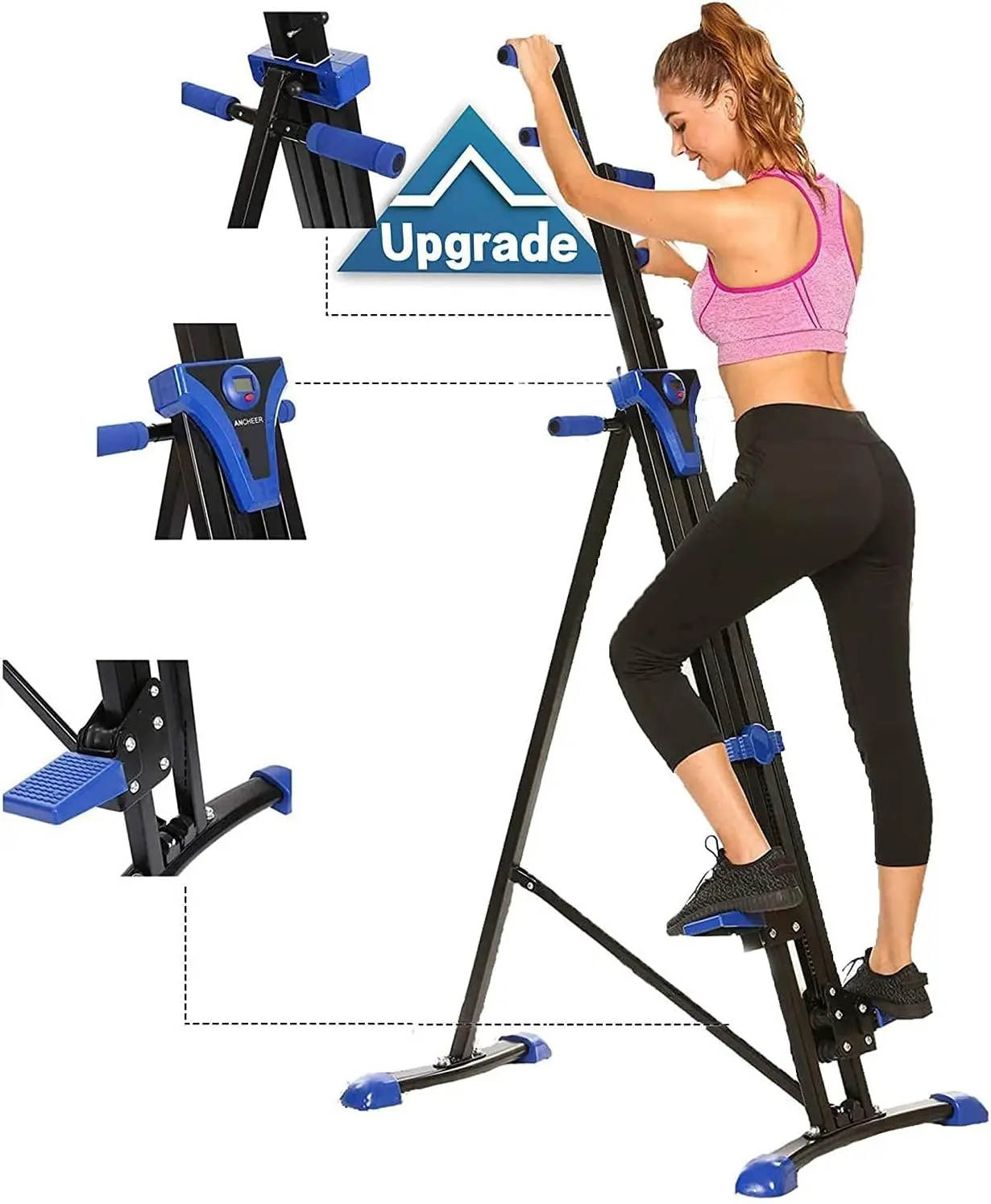 Climber Exercise Machine for Home Gym Folding Exercise Climber Cardio Workout Machine 5-Level Resistance Stair Stepper Total Bod