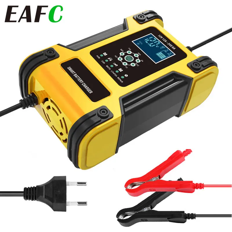 Car Battery Charger 12V-24V 12A Automatic Charger Digital LCD Display Charger Lead-acid Battery Charger for Motorcycle Auto