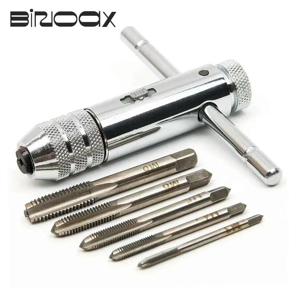 

Binoax Adjustable T-Handle Ratchet Tap Holder Wrench with 5pcs M3-M8 Machine Screw Thread Metric Plug T-shaped Tap