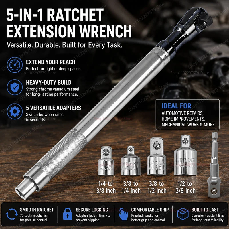 

Multifunctional Extended Ratchet Wrench, High Torque Dual-Purpose Car Repair Tool, Compact Household Tool, Small Space Repair.