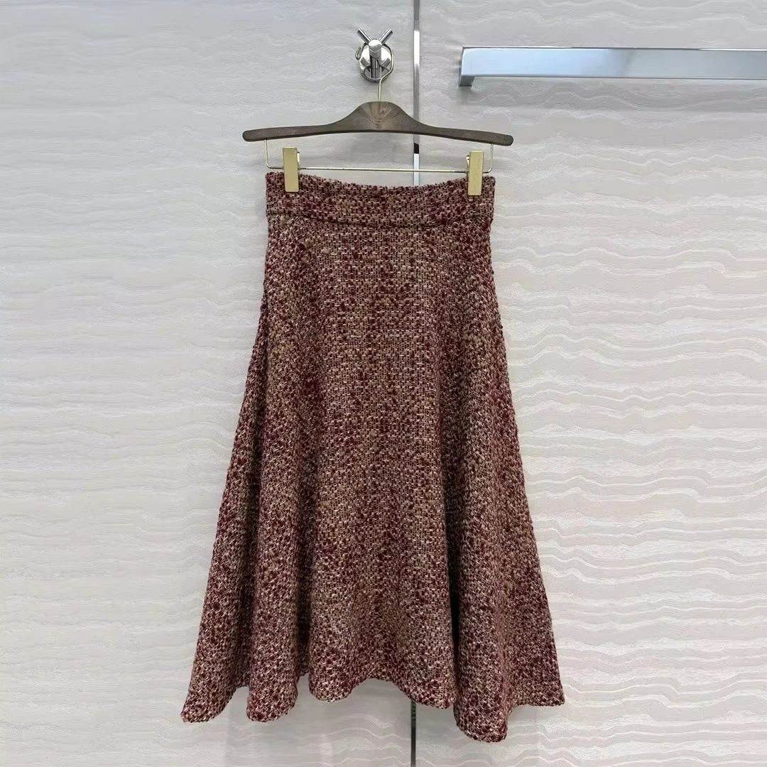 Elegant Fashion Woolen Tweed Long Skirts Women 2026 New Fall Winter All-matched A-line Loose Skirt