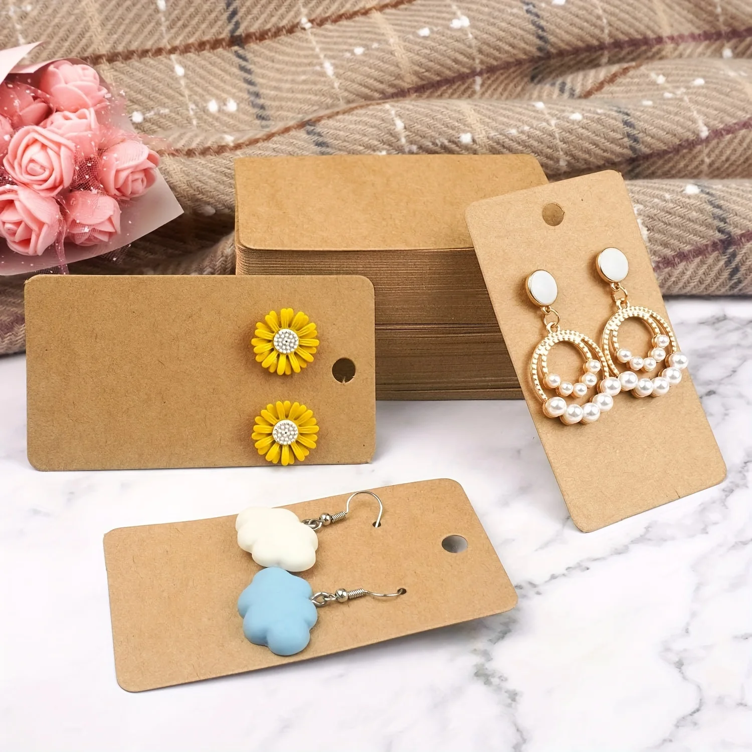 Earring Card Holder 100 Pack Earring Display Cards Hanging Earring, Kraft Paper Tags for DIY Ear Studs and Earrings, 3.5 x 2 Inc