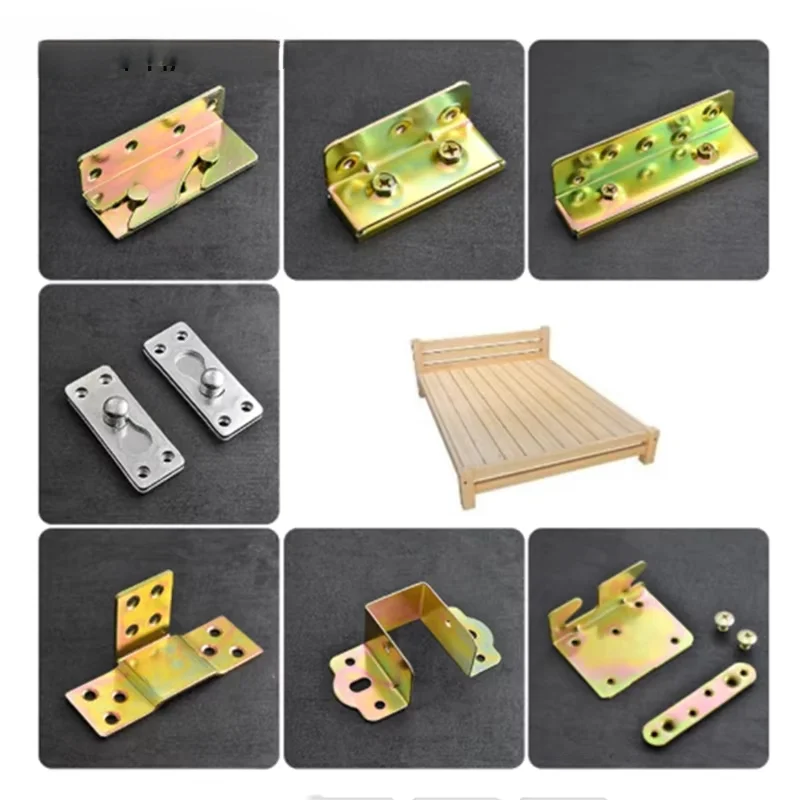 4pair Metal Bed Bracket Hinge Fastener Wood Board Connector for Bed Fixed Corner Bed Beam Support Furniture Hardware Fittings