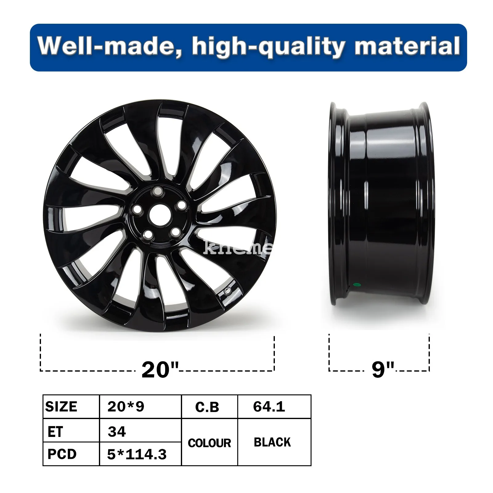 حافة عجلة بديلة مقاس 20 بوصة Uberturbine أسود لامع 2021 2022 2023 للطراز 3 عجلات إطارات مقاس 20 بوصة للسيارة #2