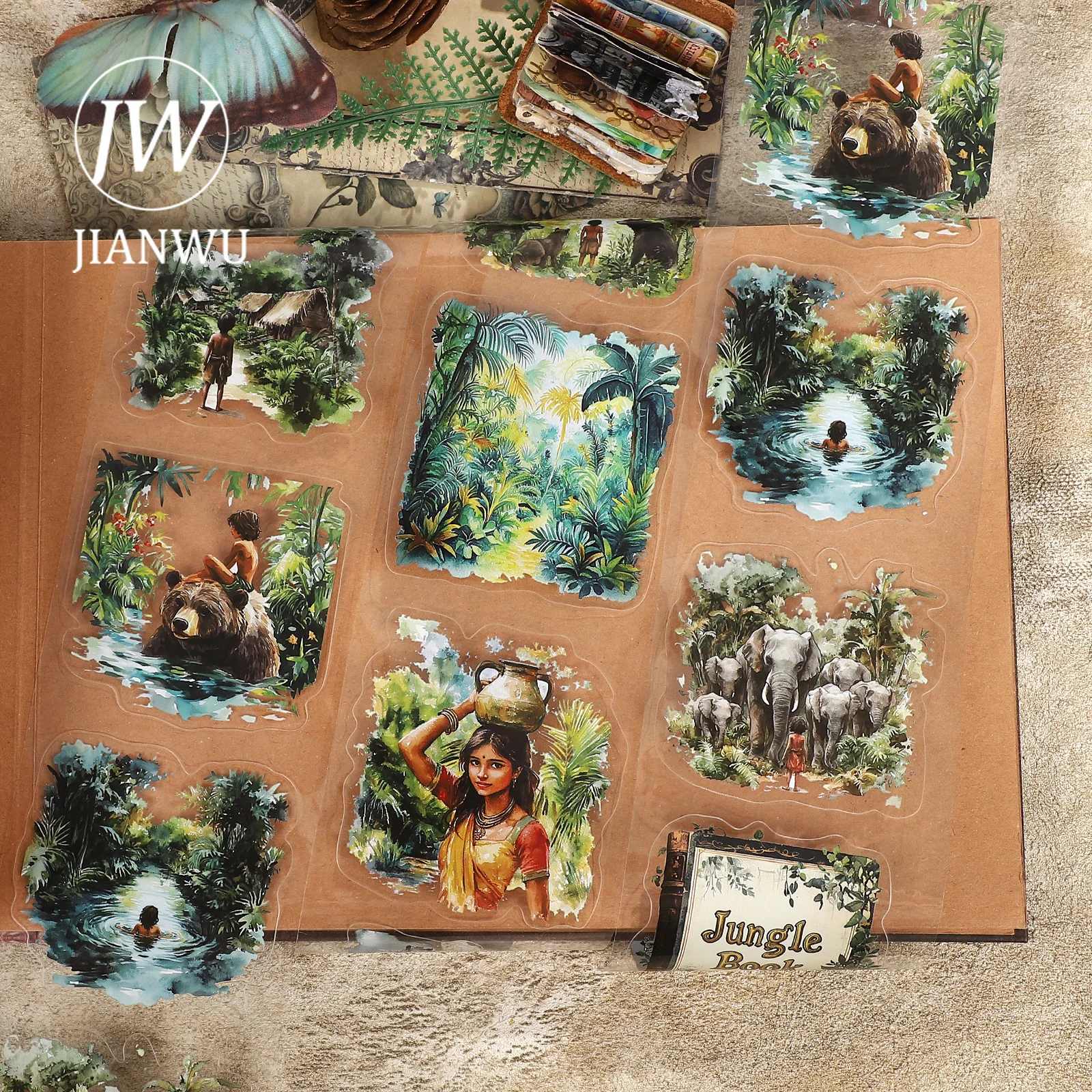 JIANWU 80mm*200cm Vintage Forest Character Landscape Material Collage Scrapbooking PET Tape Creative DIY Journal Stationery