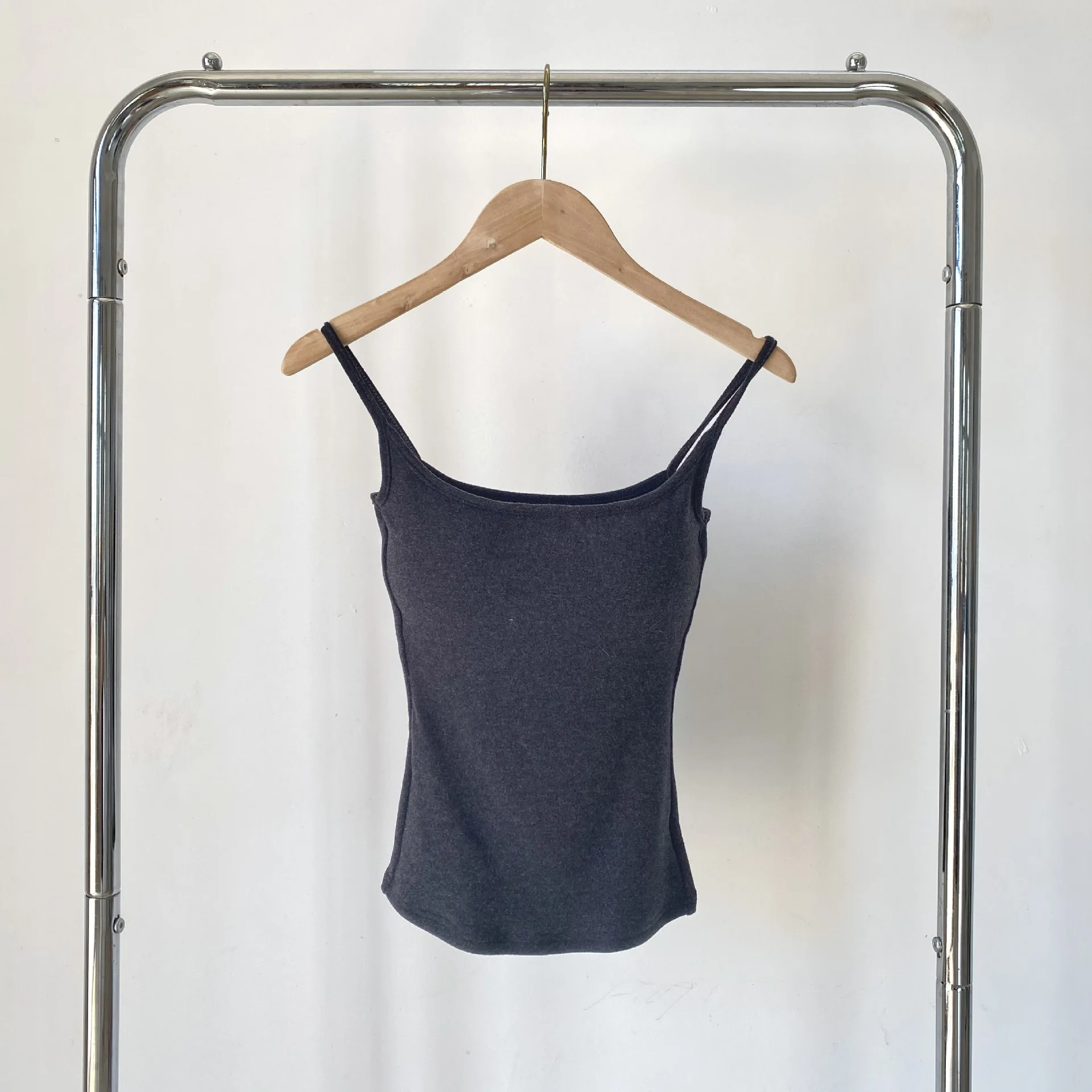 따뜻한 안감 탈부착 가능한 가슴 패드 스트랩 조끼 단색 가을 겨울 보온 베이스 레이어 탑 여성 패션 U넥...