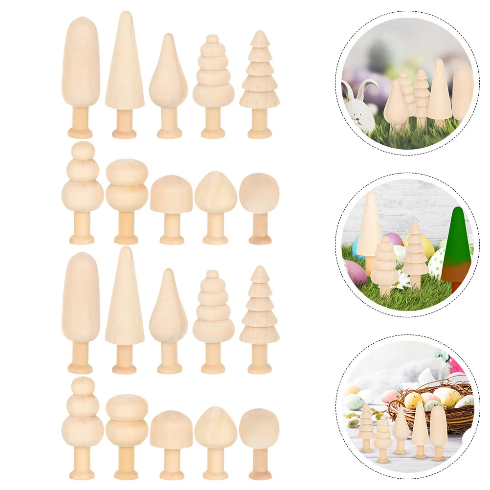 

20 Pcs Miniature Toys Small Wooden Mushroom Unfinished Trees Christmas DIY Crafts Easter Decoration Child