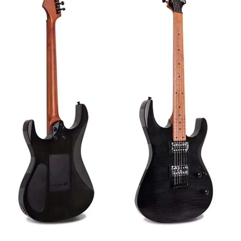 High Grade Flame Maple Veneer Alder Body Roasted Maple Neck Fingerboard Rounded Fret End Electric Guitar Manufacturer