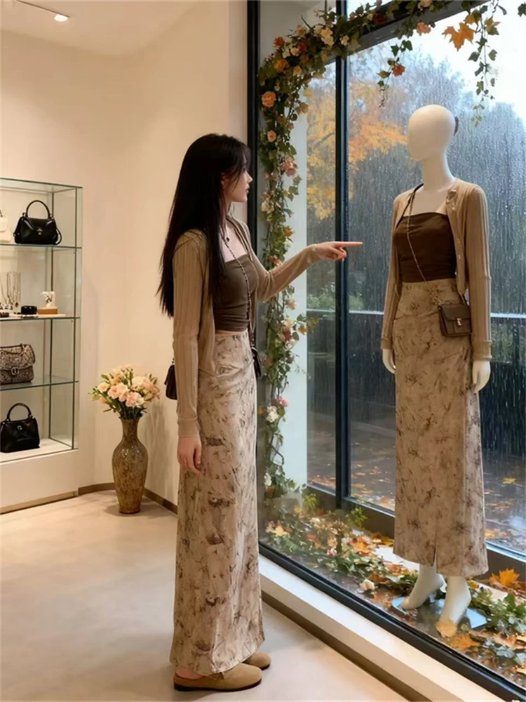 

Early Autumn Vintage Sle Women's Set Sexy Strapl Cardigan And Slimming f Skirt Faionable And Sli Ensemble