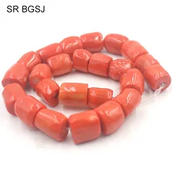 14-16mm Column Orange Jewelry Making Genuine Gems Large Natural Sea Bamboo Loose Coral Beads 15inch