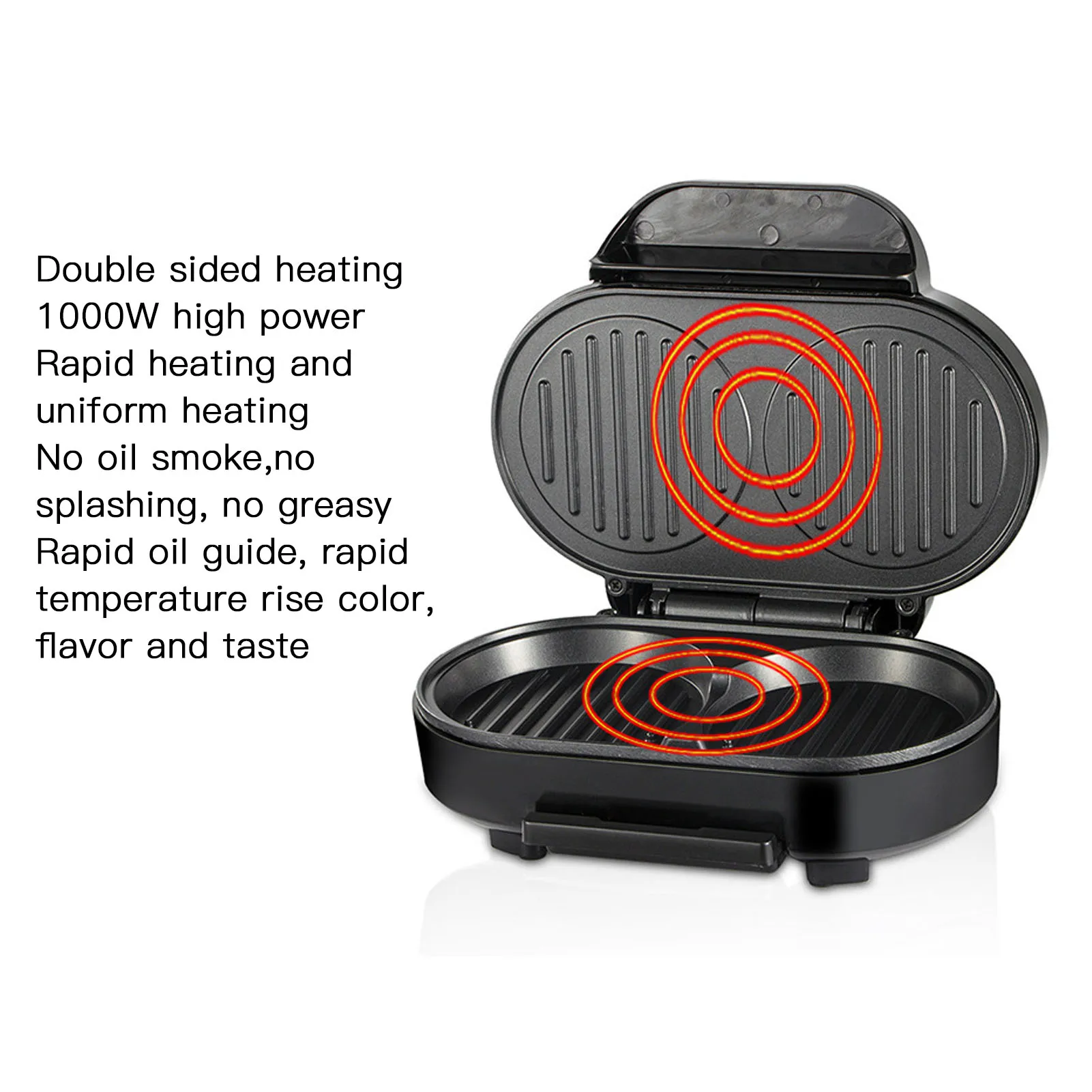 Электрический гриль для гамбургеров с антипригарным покрытием — машина для приготовления блинов, яиц и стейков с безопасной сенсорной ручкой