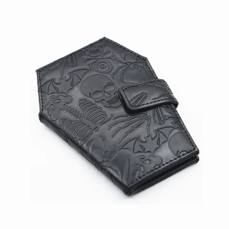 Dark Spooky Goth Vintage Embossed Skull Coffin Wallet Halloween Pattern Clutch PU Wallet