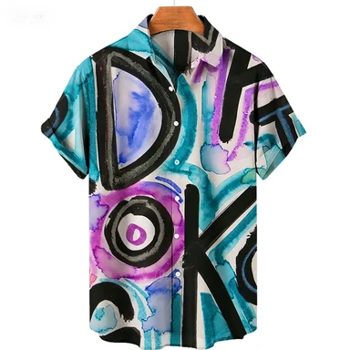 Retro Trendy Cool Graffiti Short Sleeved Flower Shirt Creative Letter Love Art Niche Design Loose Flip Shirt