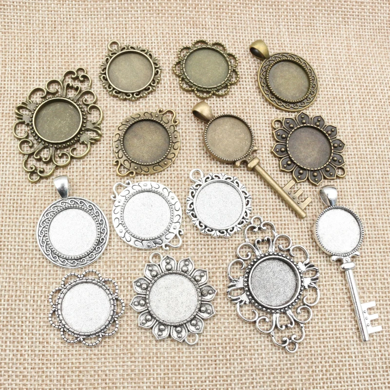 10 sztuk 14mm 16mm 18mm wewnętrzna rozmiar antyczny brąz posrebrzane tekstury styl połączenia Cabochon baza Cameo ustawienie Charms wisiorek