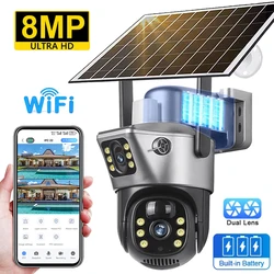 4K 8MP WiFi Solar Camera Dual Lens Dual Screen CCTV Camaras PIR Human Detection Night Vision V380 Surveillance Battery Cameras