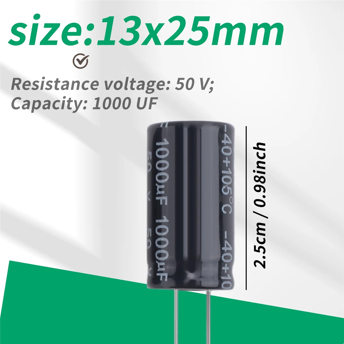 New Radial electrolytic capacitor 50 V 1000 u F 105 C 25 x 13 mm - Black (2 packs)