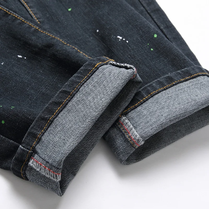 Fashion New Slim Stretch Ripped Jeans Men\'s Streetwear Paint Spots Denim Pants Hip Hop Punk Personality Hole Male Trousers