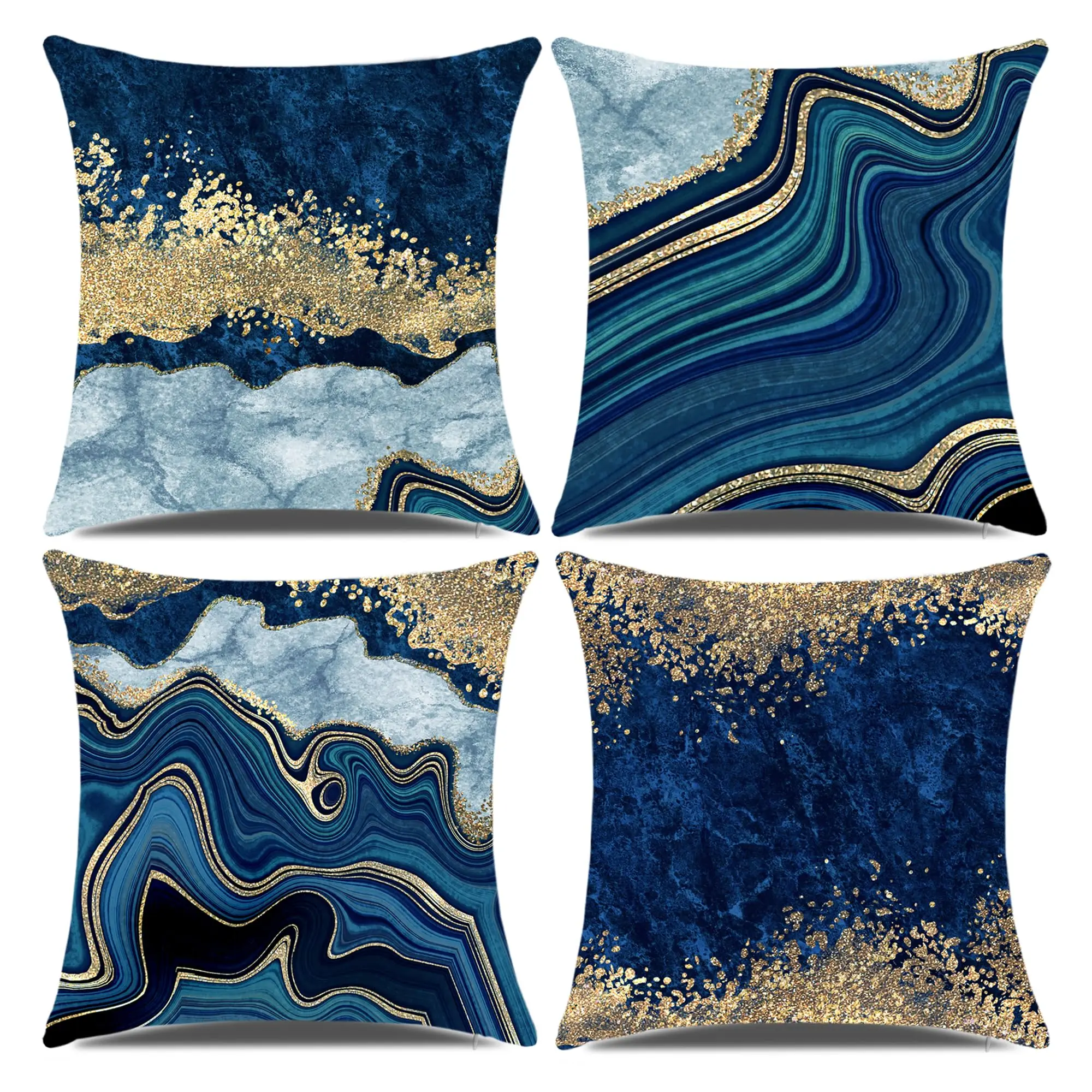 Home Decor Blue And Gold Marbled Pattern Pillow Covers Pattern Cushion Cover Suitable For Sofa Bedroom Car Pillow Cover