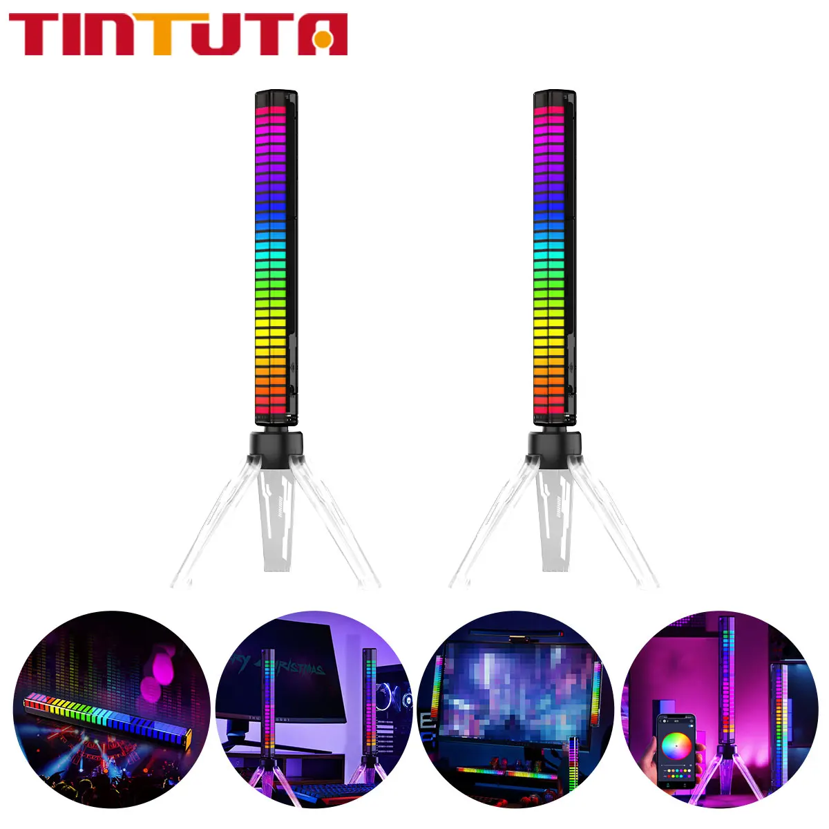 RGB LED Strip Light Music Sound Control Pickup Rhythm Ambient Lamp Atmosphere Night Lights For Bar Car Room TV Gaming Decoration