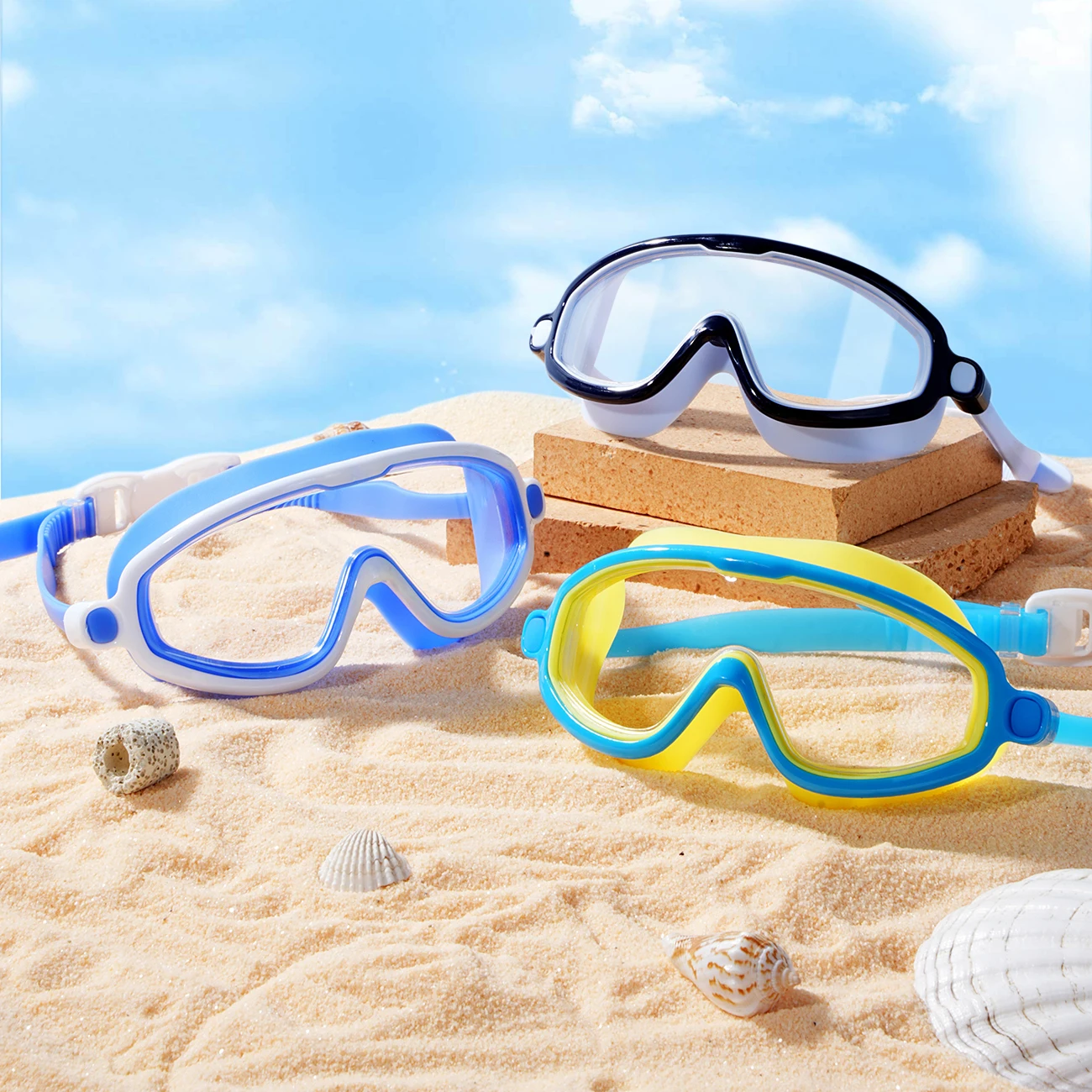1PC Dual-Tone Swim Goggles  Silicone for a Leak-Proof Fit , Clear Vision, Anti-Fog, and UV Protection