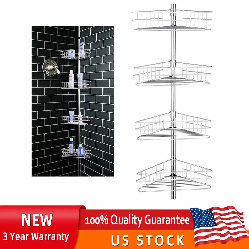 4 Layer Rustproof Bathroom Corner Shelf Shower Caddy Shower Tension Pole Caddy Bathroom Accessories