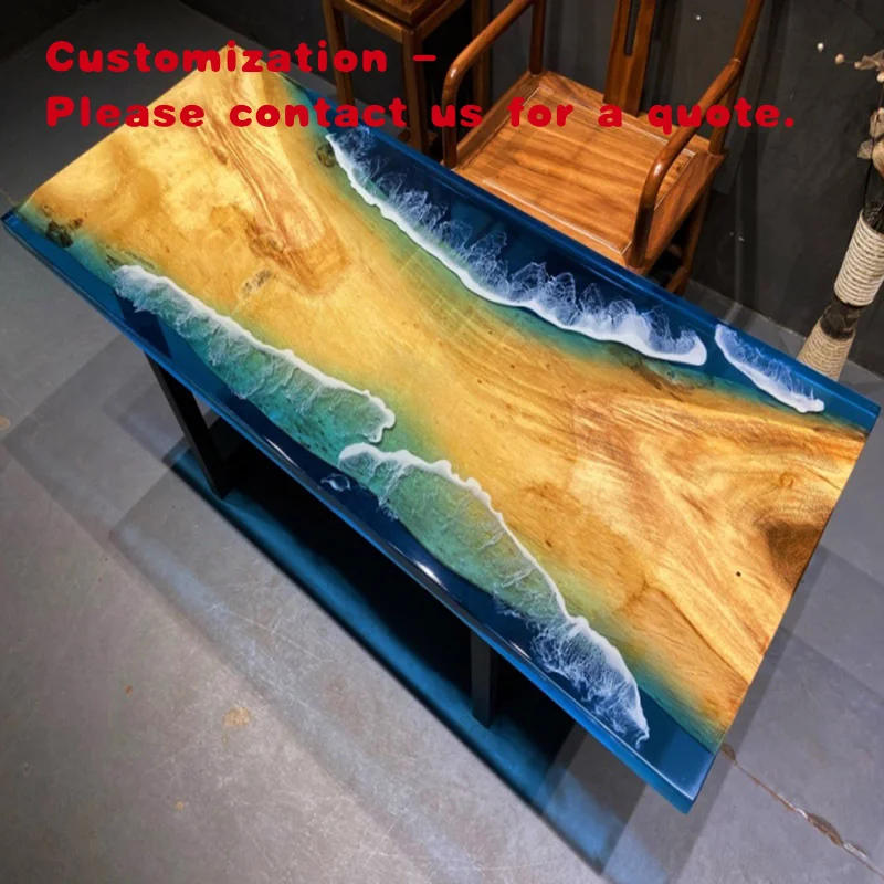 custom.Resin River Table, Ocean Solid Wood Dining Table, Light Luxury Epoxy Table Wood