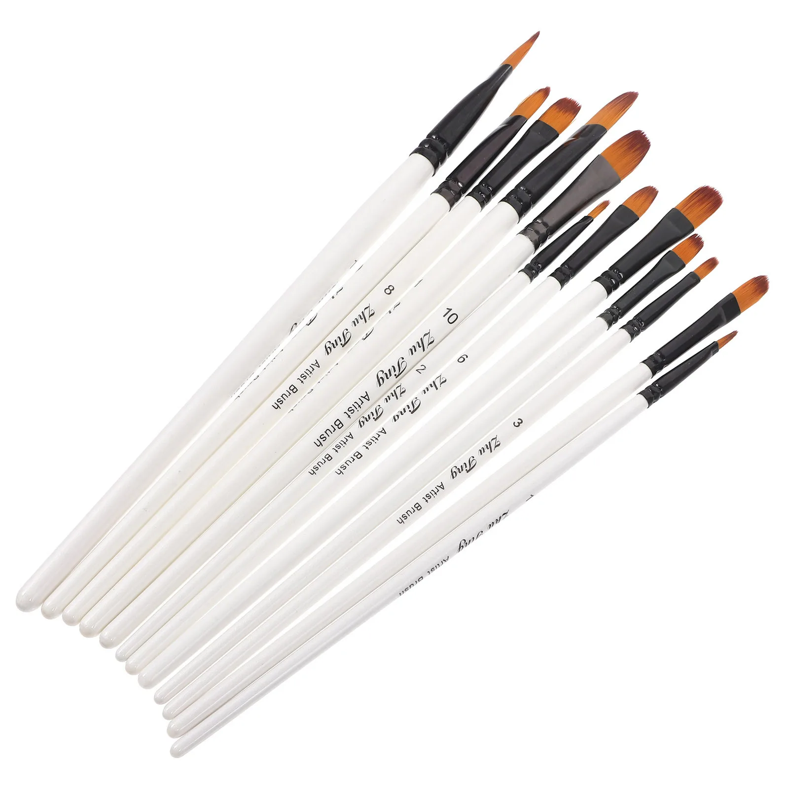 

12Pcs Artist Paint Brush Set Nylon Hair White Wood Handle for Acrylic Watercolor Oil Body Face Miniature Craft Art Gift