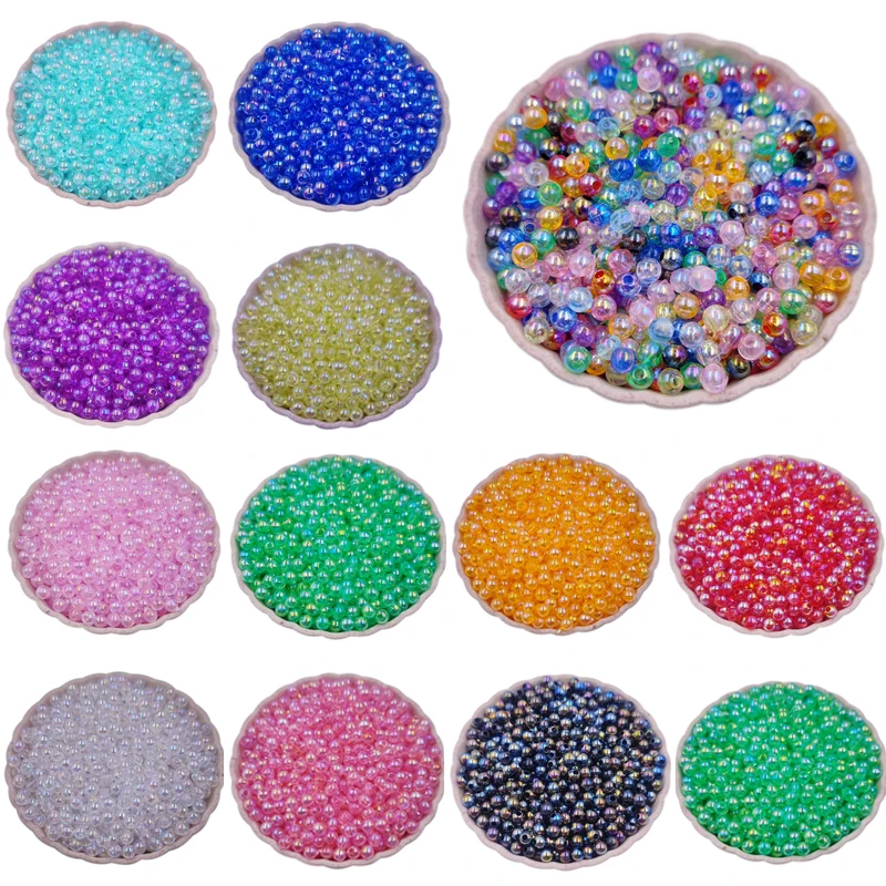 40-200 AB Colored Round Beads DIY Crafts Acrylic Jewelry Making Loose Beads 4 6 8mm Transparent Colored Necklace Bracelet