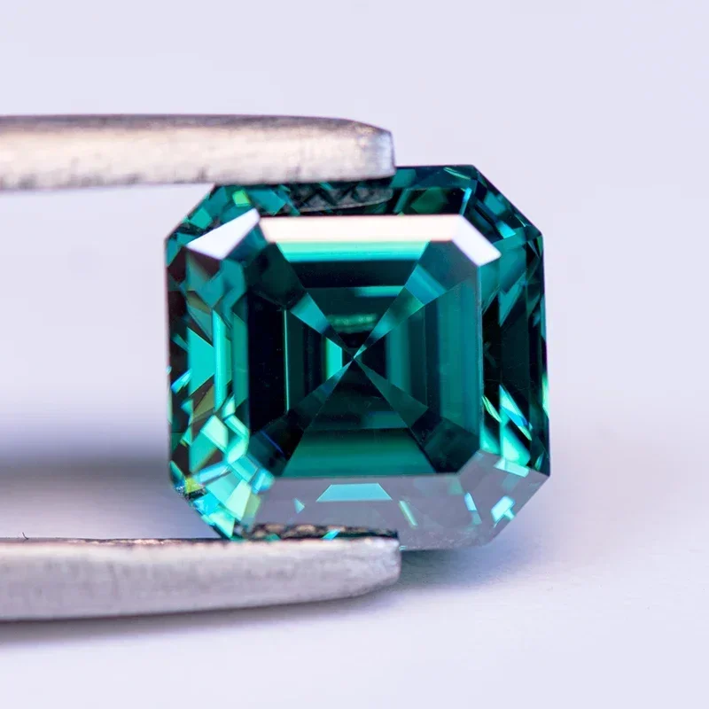 Pedra moissanite cor primária verde esmeralda corte asscher diamante cultivado em laboratório para amuletos diy fabricação de joias com certificado gra