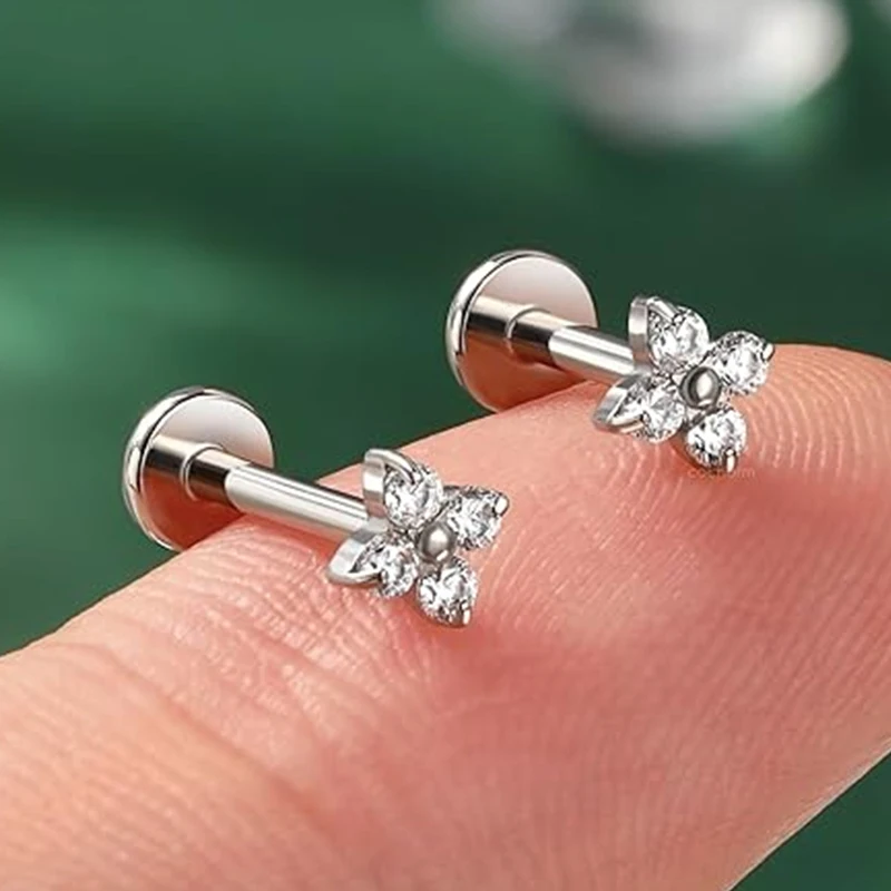 G23 Titanium 16G Four Leaf Clover Labret Piercing Rings 5A CZ Nose Stud Tragus Helix Cartilage Earrings Body Medusa Jewelry