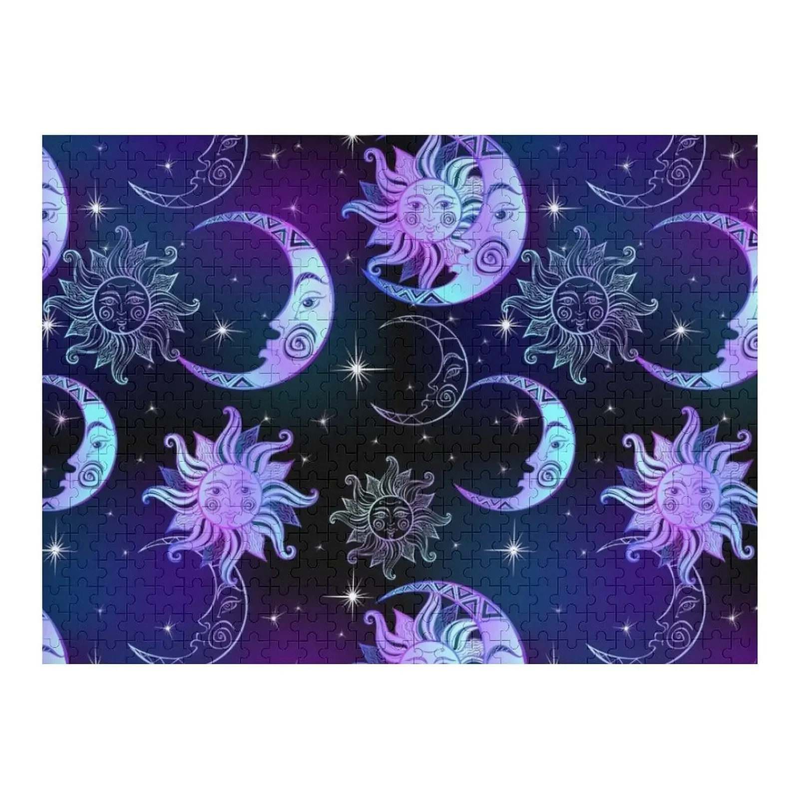 

Fun Whimsical Deep Purple Moon and Star Cosmos Design Jigsaw Puzzle Works Of Art Personalised Jigsaw Puzzle