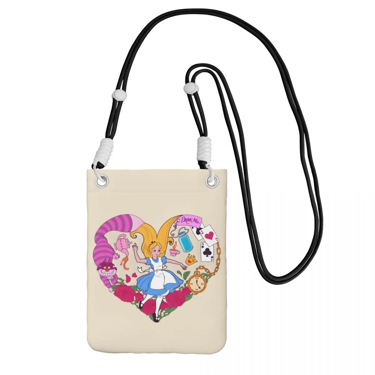 

Custom Alice In Wonderland Mobile Phone Bag Men Women Animation Shoulder Crossbody Bag Amusement Park Detachable Shoulder Strap