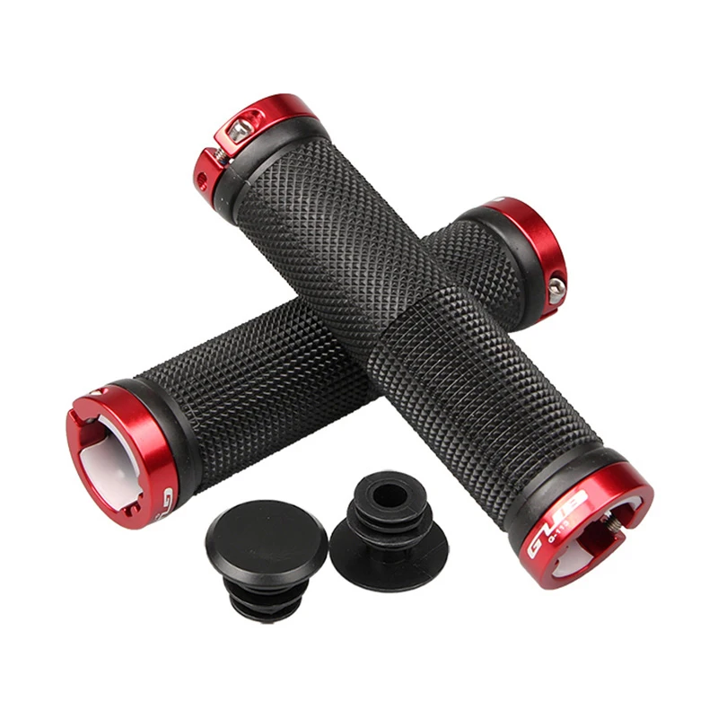 HSSEE 1 Paire De Poignée En Caoutchouc Pour VTT En Alliage D’aluminium Anneau De Verrouillage 130cm Vélo De Montagne Poignée Or Rouge Vélo Grip Accessoires De Vélo