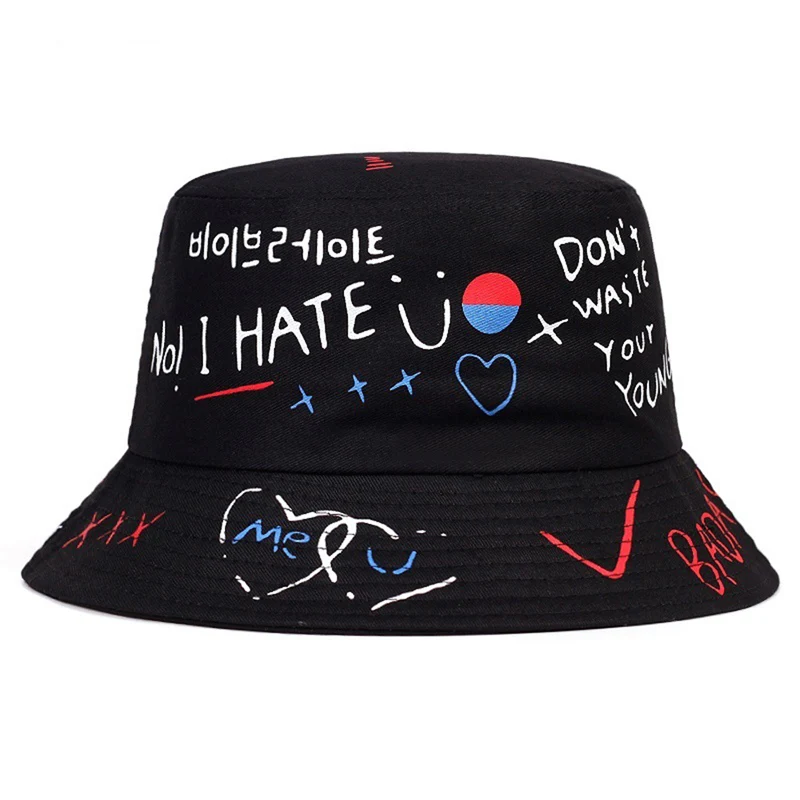 

Hot Sale Graffiti Fisherman Hat Men Women Letters Printing Spring Summer Flat Hats Hip Hop Outdoor Sports Golf Sun Caps H153