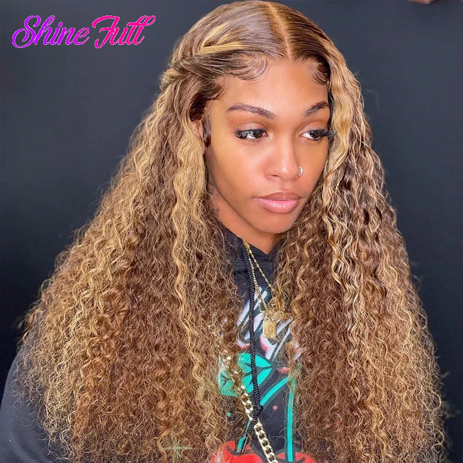 

Malaysian 4/27 Highlight Kinky Curly 13x4 HD Transparent Lace Front Wig For Black Women 4x4 Virgin Human Hair Lace Closure Wigs