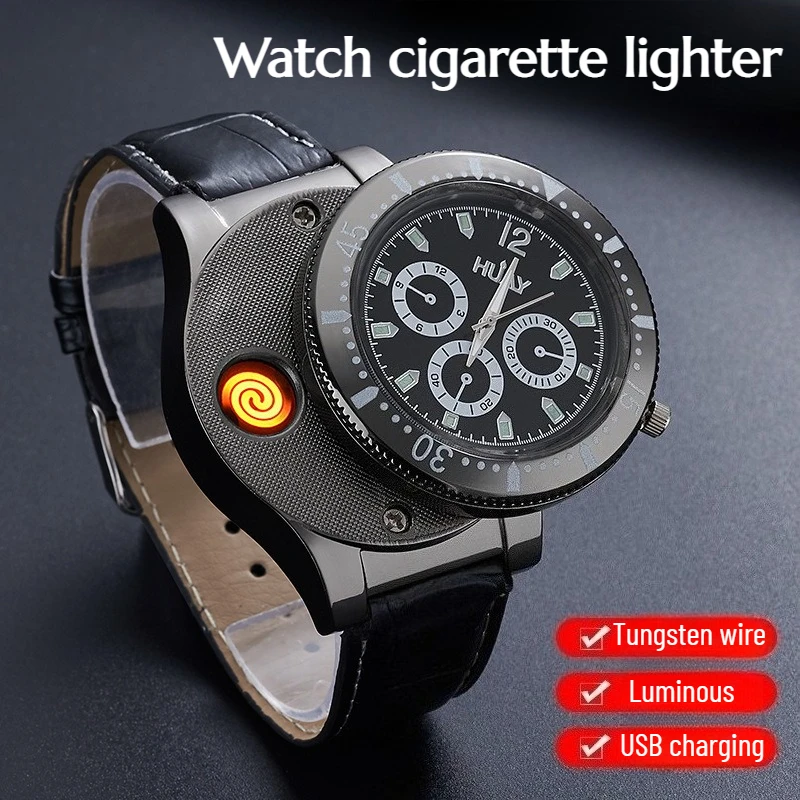 

Metal Watch Charging Lighter Tungsten Wire Windproof Creative Personalized Watch Electronic Men's Gift Trend Cigarette Lighter