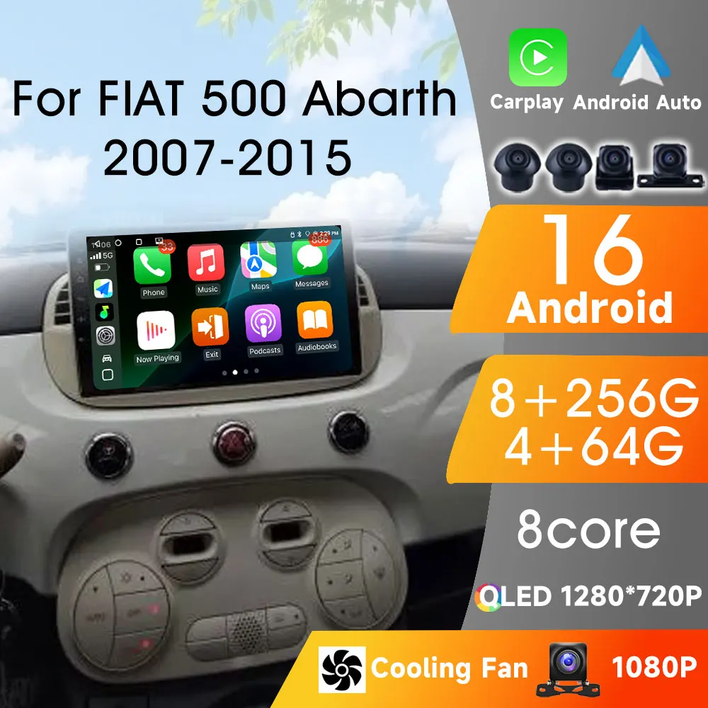 

Autoradio For FIAT 500 Abarth 2007-2015 Carplay Android Auto Wireless 8Core WIFI GPS 8+256G Car Radio DSP Subwoofer Video Stereo