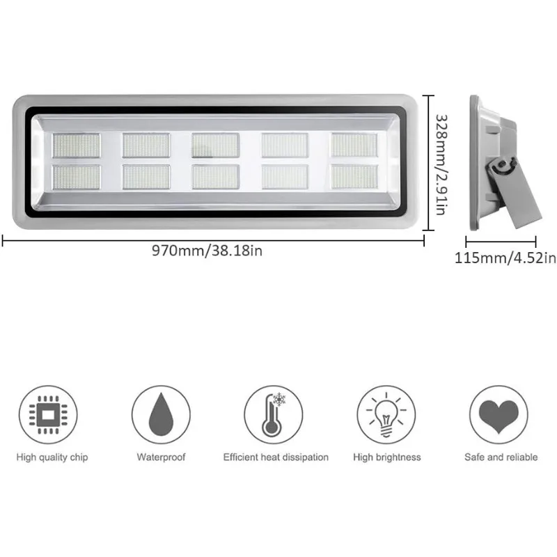 1000W LED Flood Light, 110000lm Outdoor Landscape Flood Light, Security Light, 2800-3000K, Work for Garage, Garden, Lawn