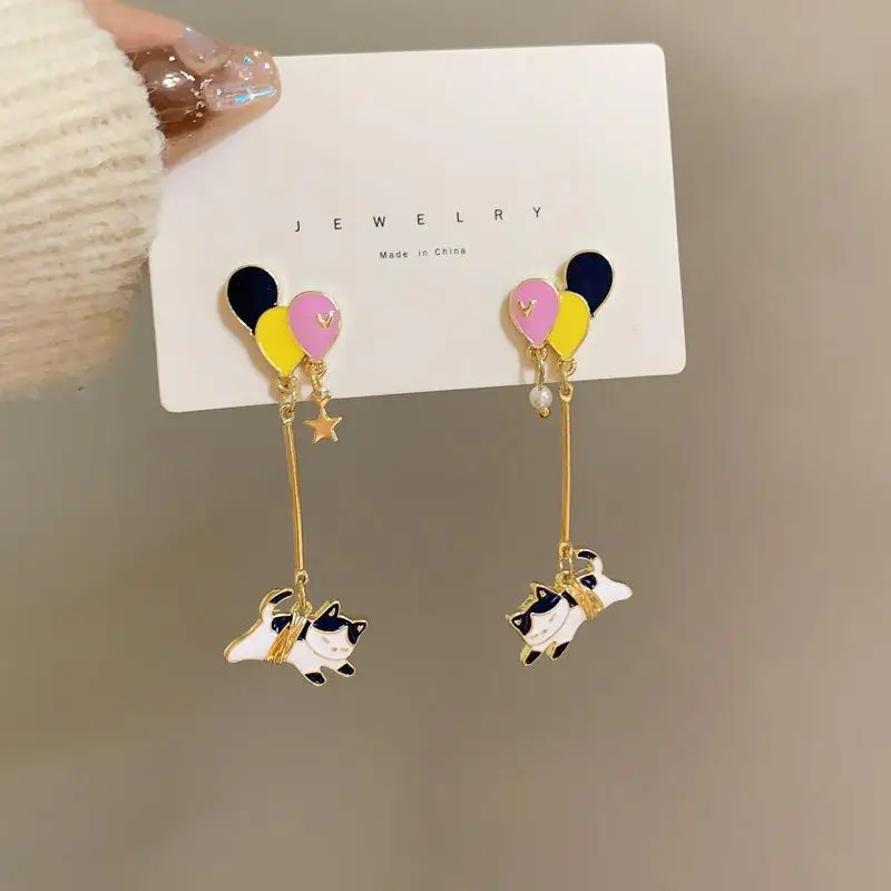 Schattige Email Kat Ballon Oorknopjes Voor Vrouwen Mode Drop Konijn Bloem Hart Kleurrijke Sieraden Bengelen Huwelijksfeest Meisje Cadeau