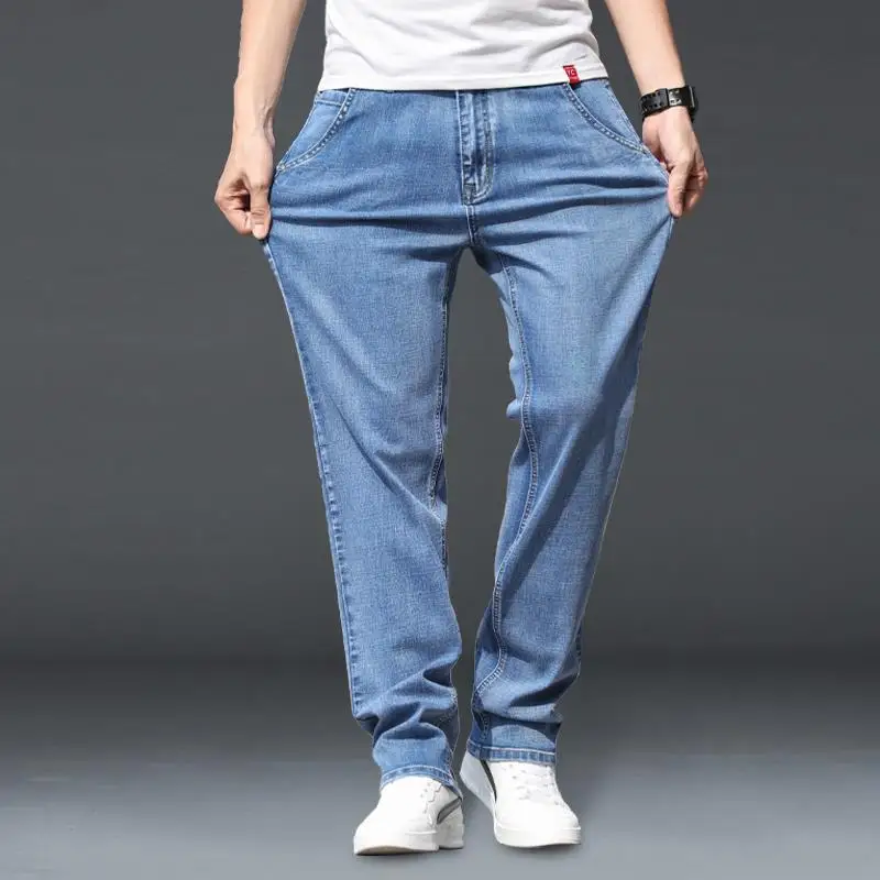 

Light Color Spring Men New Pocket Jeans Loose Straight Cylinder Elastic Force Straight Cylinder Popularity All-match Trousers