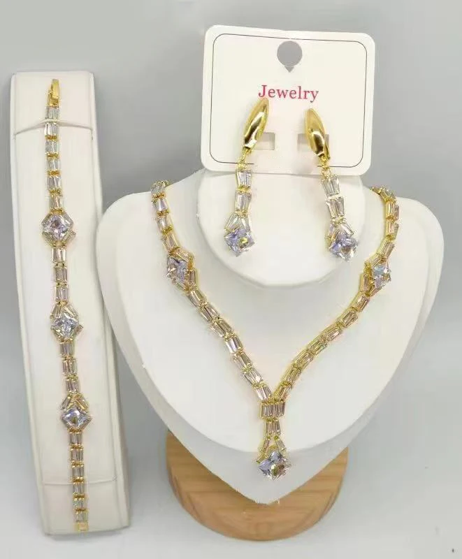 

Lightweight Colorful Gold Plated Women Jewelry Set Necklace Earrings Bracelet Ring Gift Party